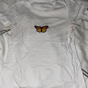 White butterfly patch t-shirt